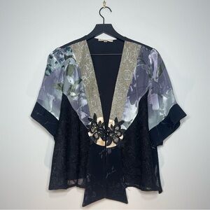 SPENCER ALEXIS Petites Vintage Women's Silk Blend Kimono Blouse Black Size Large